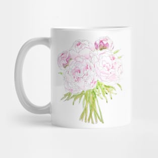 pink peony bouquet  watercolor and ink Mug